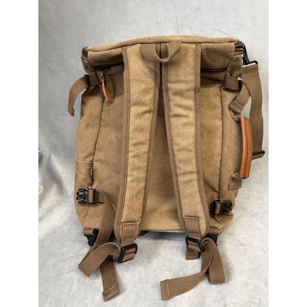 Witzman Backpack Mens Large‎ Brown Canvas Faux Leather Convertible Travel Bag